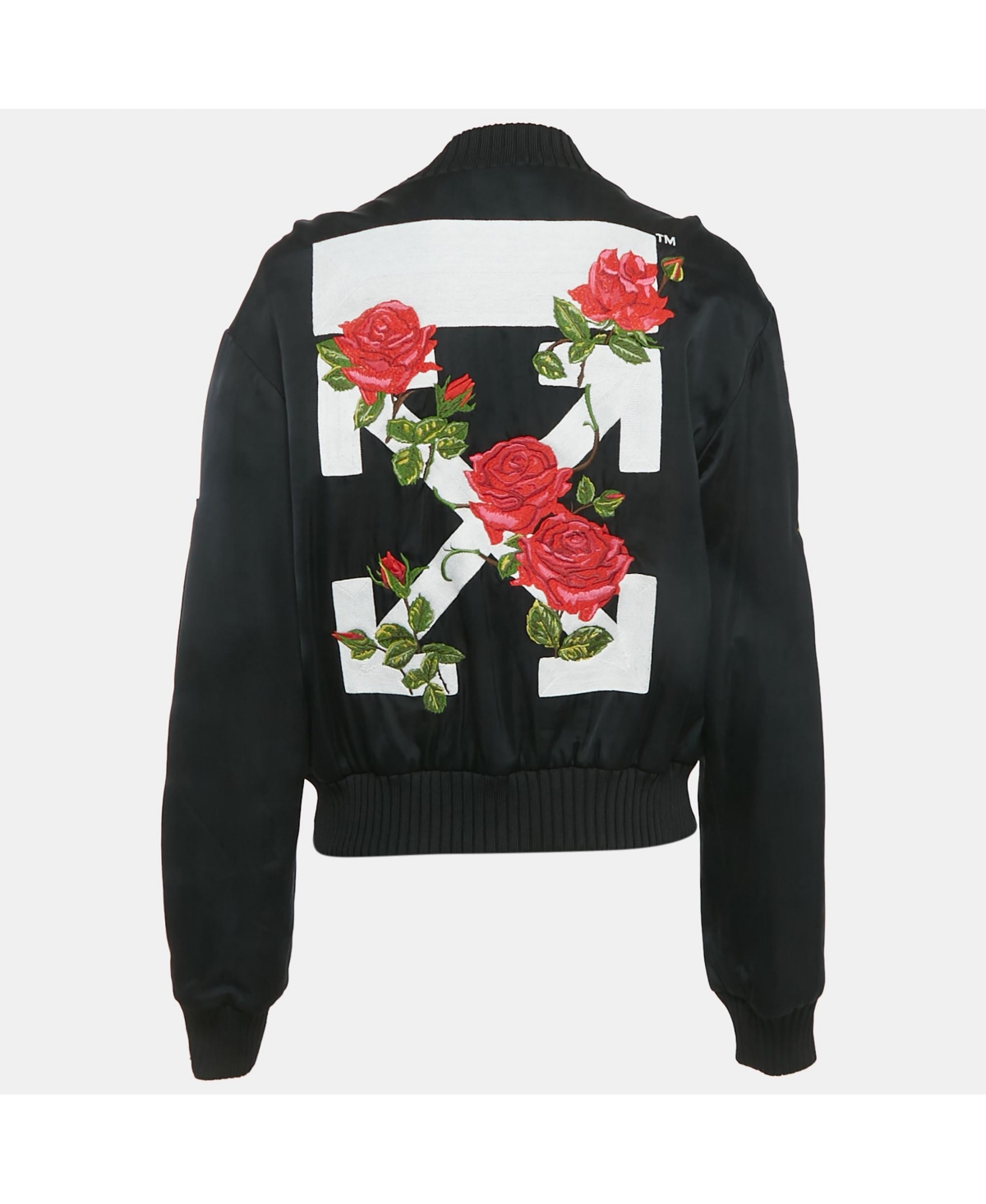 Pre-Owned Off-White Women's Black Rose And Arrow Embroidered Satin Bomber Jacket