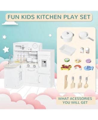 Corner Kids Play Kitchen Set with Detachable Refrigerator Sink and Fourteen Accessories for Ages Three and Up