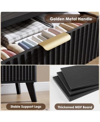 Fluted Dresser for Bedroom, 5 Deep Drawer Modern Wood Storage Chest, Black