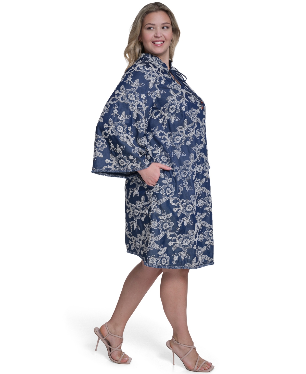 Eliza J Plus Embroidered Denim Shift Dress