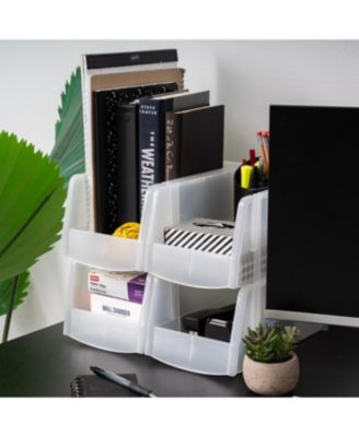 USA 8 Pack Medium Storage Basket, Stackable Open Front Organizer Bin for Pantry, Clear