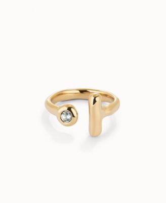 Metal Alloy Ring Plated in 18K Gold with White Topaz