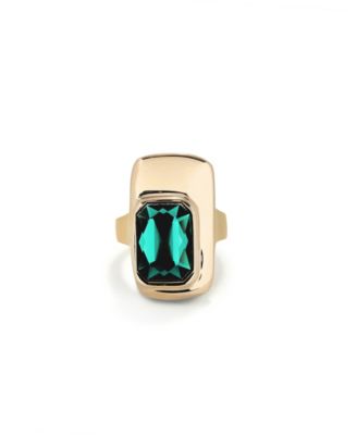 18K Gold-Plated Metal Alloy Ring with Green Faceted Crystal