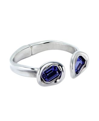 Rigid Metal Alloy Bracelet Plated in Sterling Silver with Two Purple Faceted Crystals duplicate