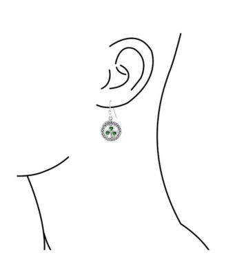 Good Luck Celtic Knot Circle Green Clover Dangle Earrings .925 Sterling Silver