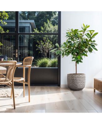 Stone Speckle Textured Ceramic Planter, 15.75" Gray Grid-Pattern Pot for Indoor/Outdoor Decor