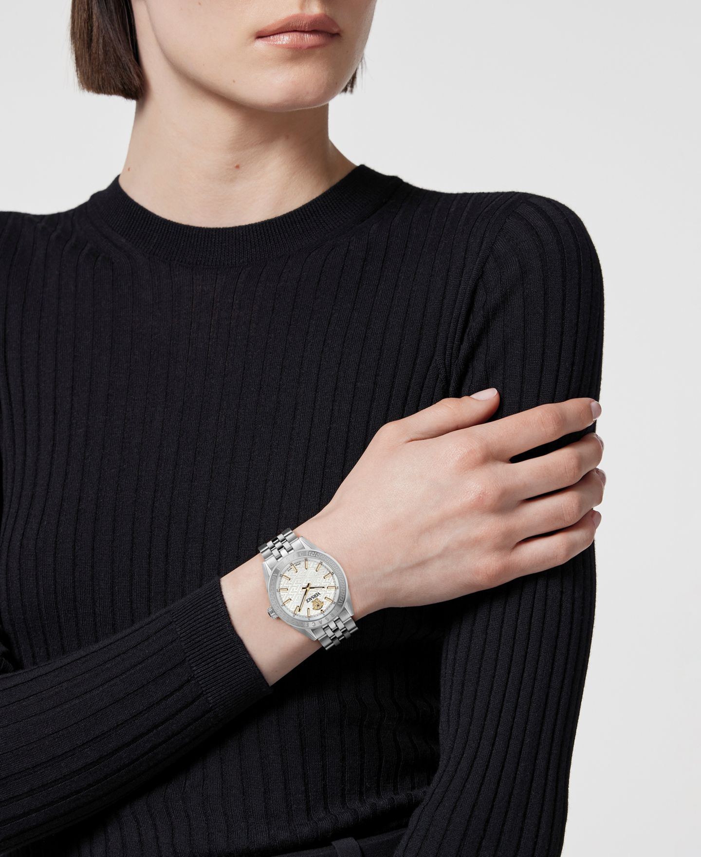 Женские часы Versace V-Code Silver Stainless Steel Bracelet Watch, 36mm — фото 5
