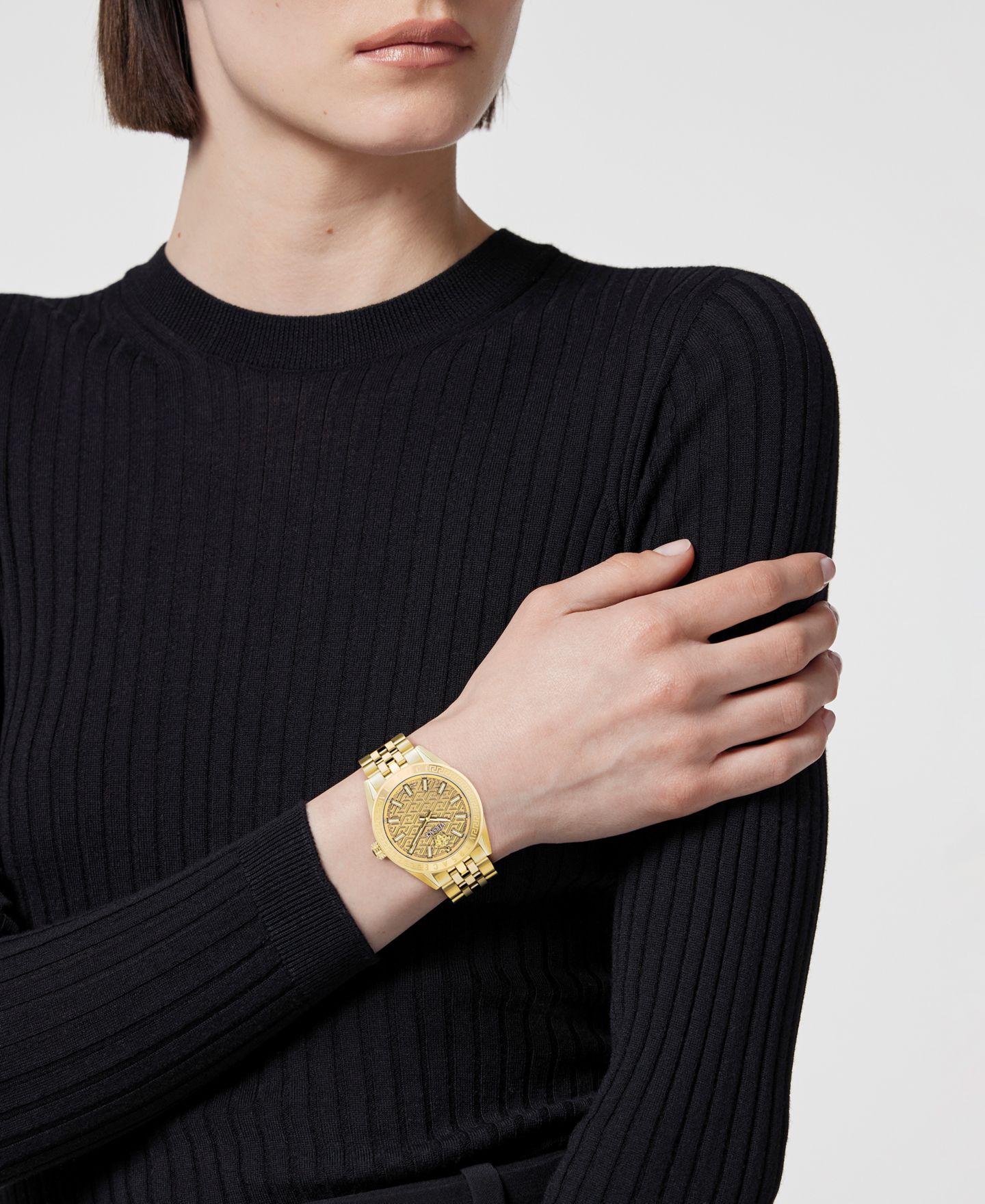 Женские часы Versace V-Code Gold Stainless Steel Bracelet Watch, 36mm — фото 5