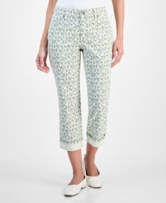 Women's Printed Mid-Rise Curvy Capri Jeans