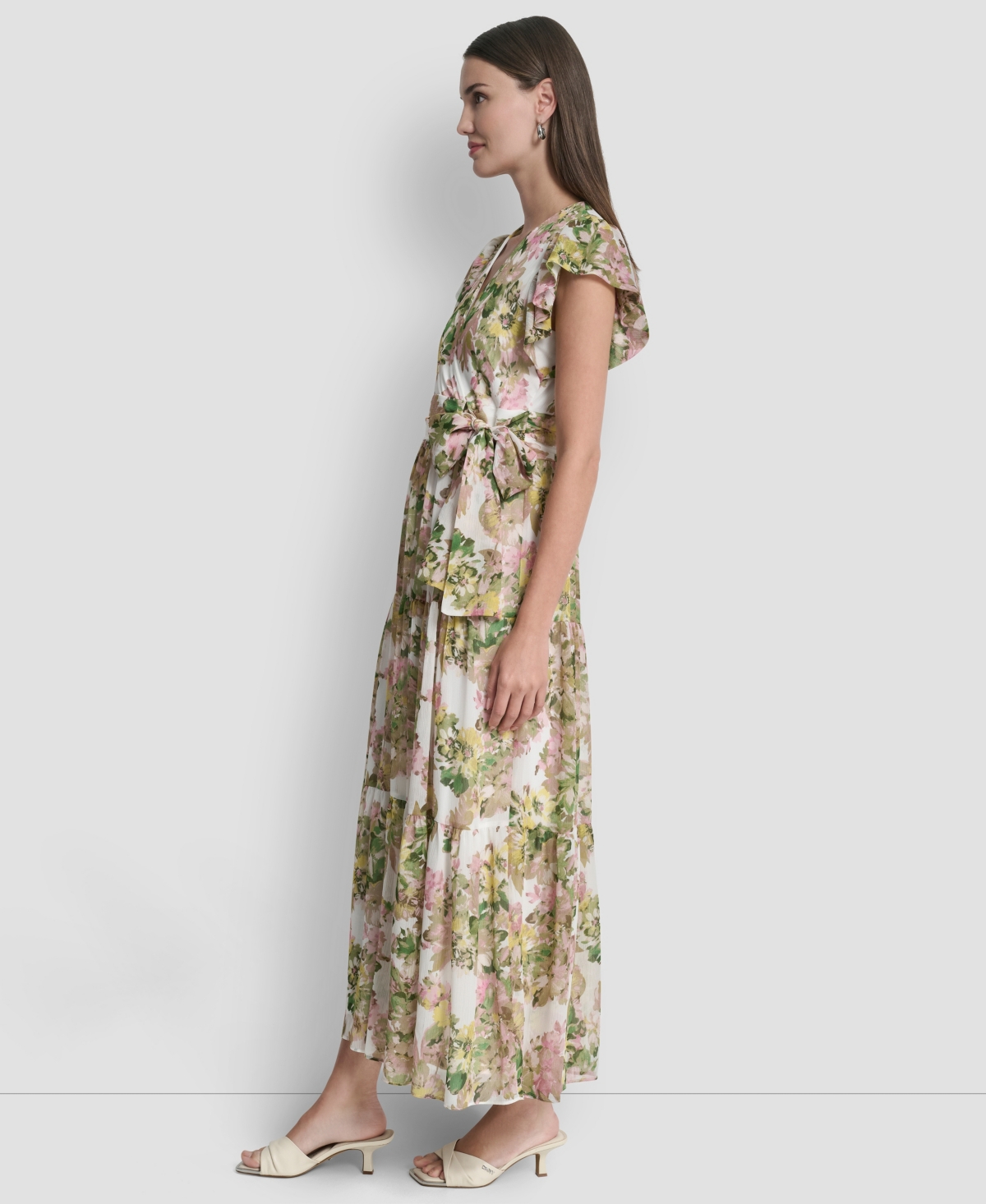 Dkny Women's V-Neck Tiered Long Dress