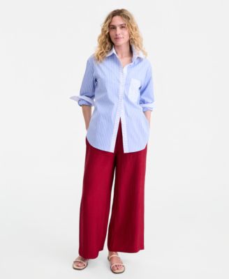 Women's Crinkle Satin Wide-Leg Pull-On Pants, Regular & Short