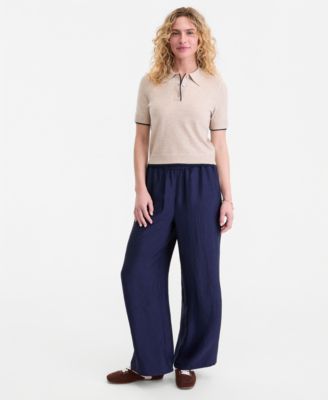 Women's Short-Sleeve Tipped Polo Sweater