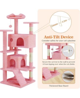54" Pink Cat Tree Tower: Multi-Level, Sisal Post, Ladder, Plush Toys, Rest & Play