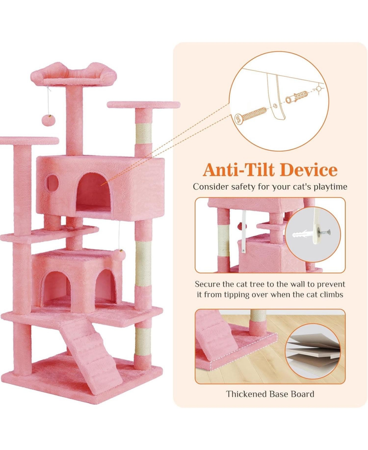 Zeus & Ruta 54" Pink Cat Tree Tower: Multi-Level, Sisal Post, Ladder, Plush Toys, Rest & Play