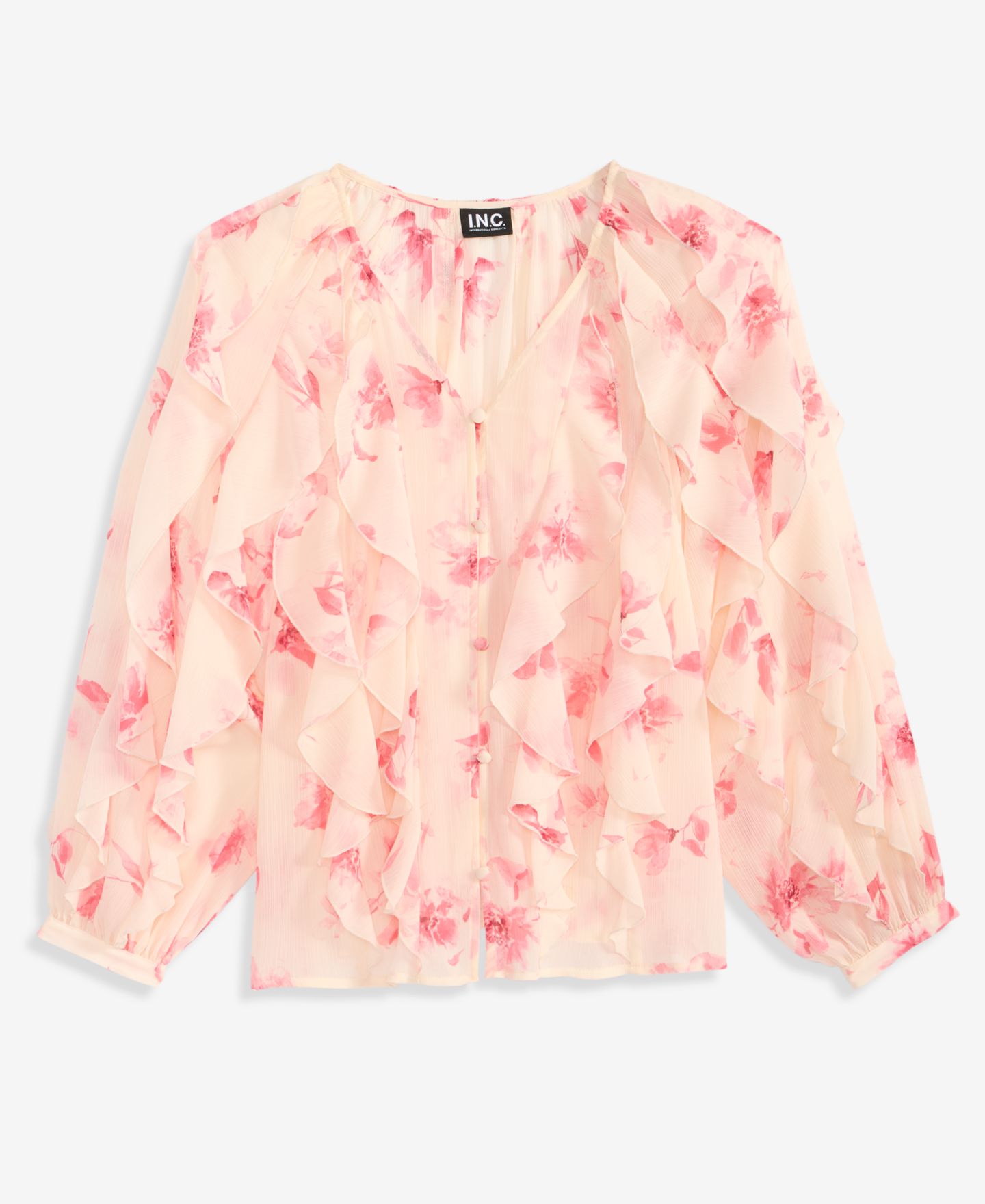 Женская блузка I.N.C. International Concepts Petite V-Neck Ruffled Blouse, цвет: Aria Garden — фото 5