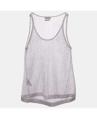 Women's Silver Metallic Knit Sheer Tank Top