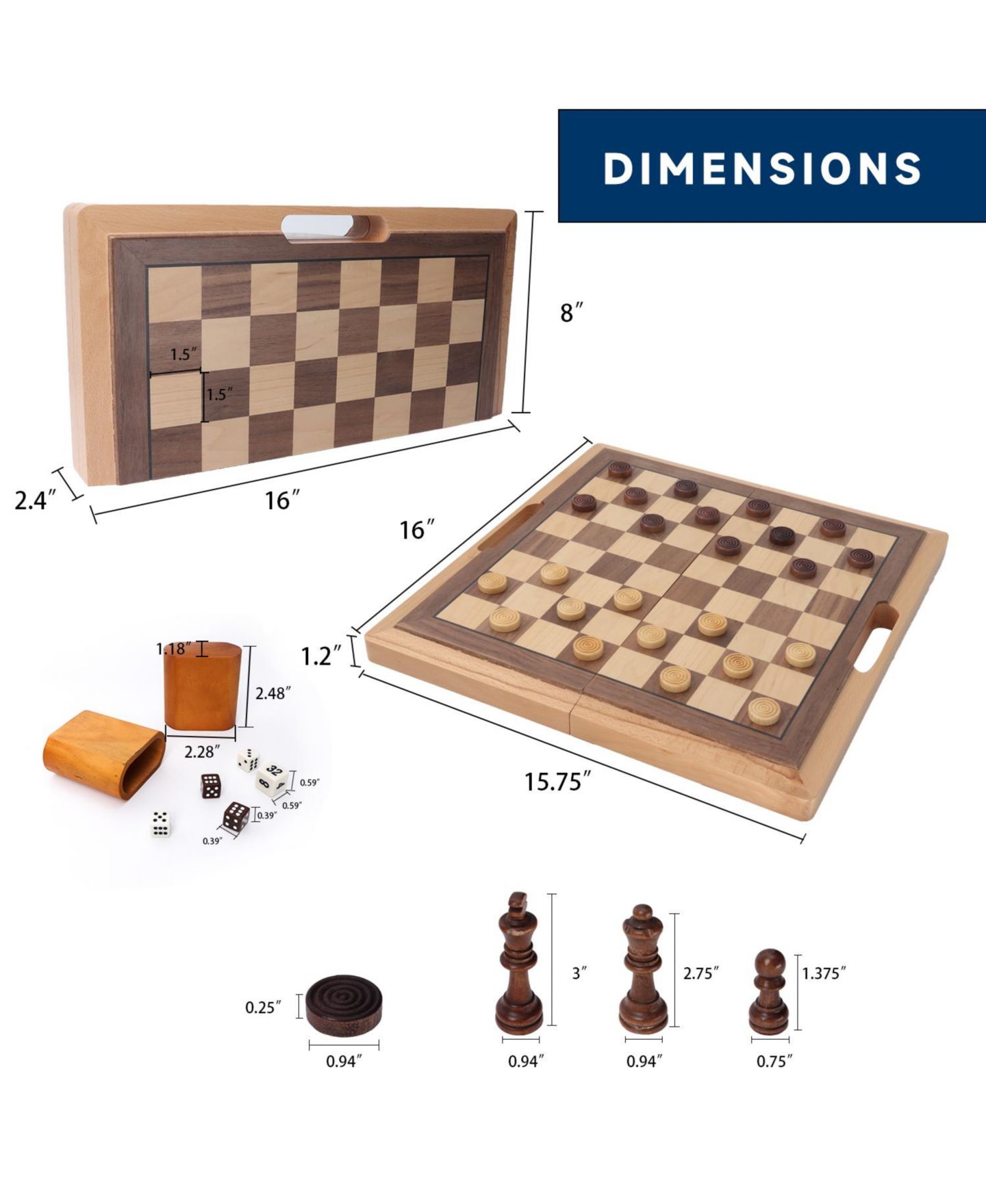 Детские настольные игры GSE Games & Sports Expert 3-in-1 Wooden Folding Chess, Checkers and Backgammon Board Game, Ages 6+ — фото 5