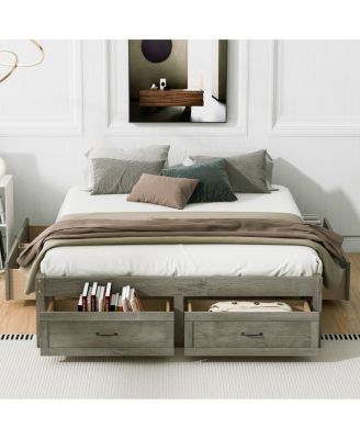 Queen Size Platform Bed with 6 Storage Drawers