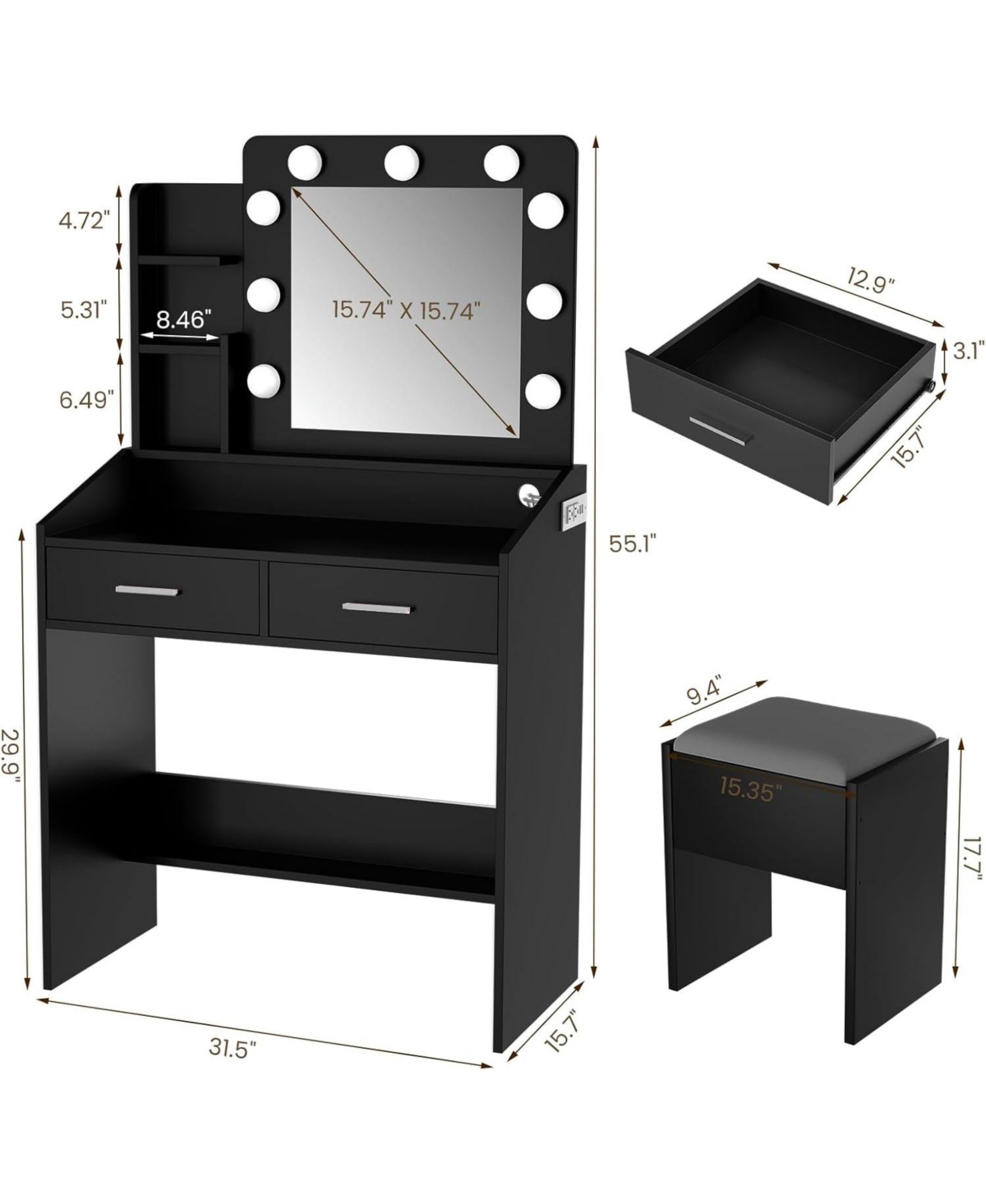 Gaomon Vanity Desk Mirror and Led Lights
