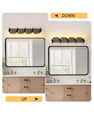 Bathroom Light Fixtures Over Mirror 5-Lights Vanity Light with Clear Globe Glass Shade Black Wall Sconce Vanity Lighting (Bulbs Not Included