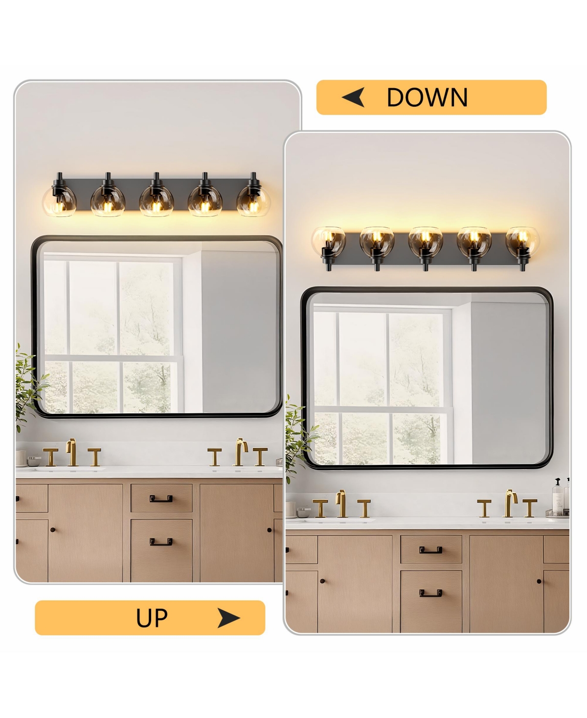 Busdays Bathroom Light Fixtures Over Mirror 5-Lights Vanity Light with Clear Globe Glass Shade Black Wall Sconce Vanity Lighting (Bulbs Not Included