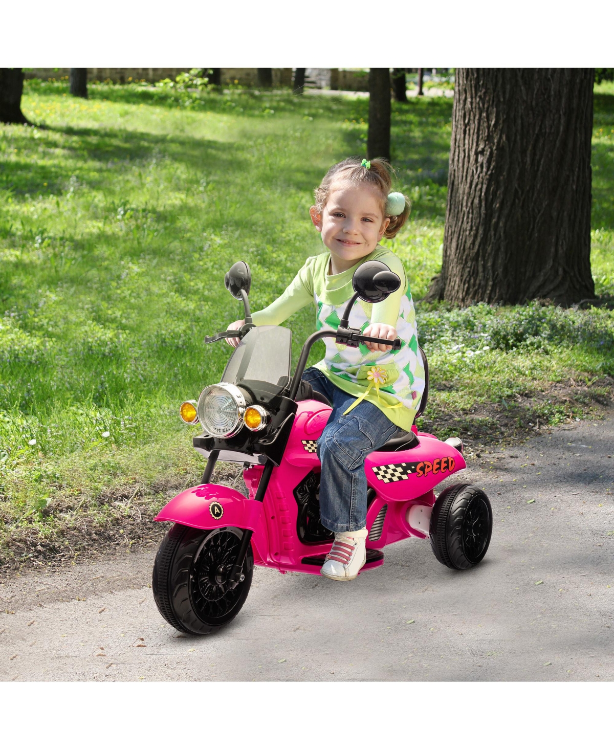 Hongge Kids 6V Electric Ride On Motorcycle with Three Wheel Stability Lights Music for Ages 3 to 5