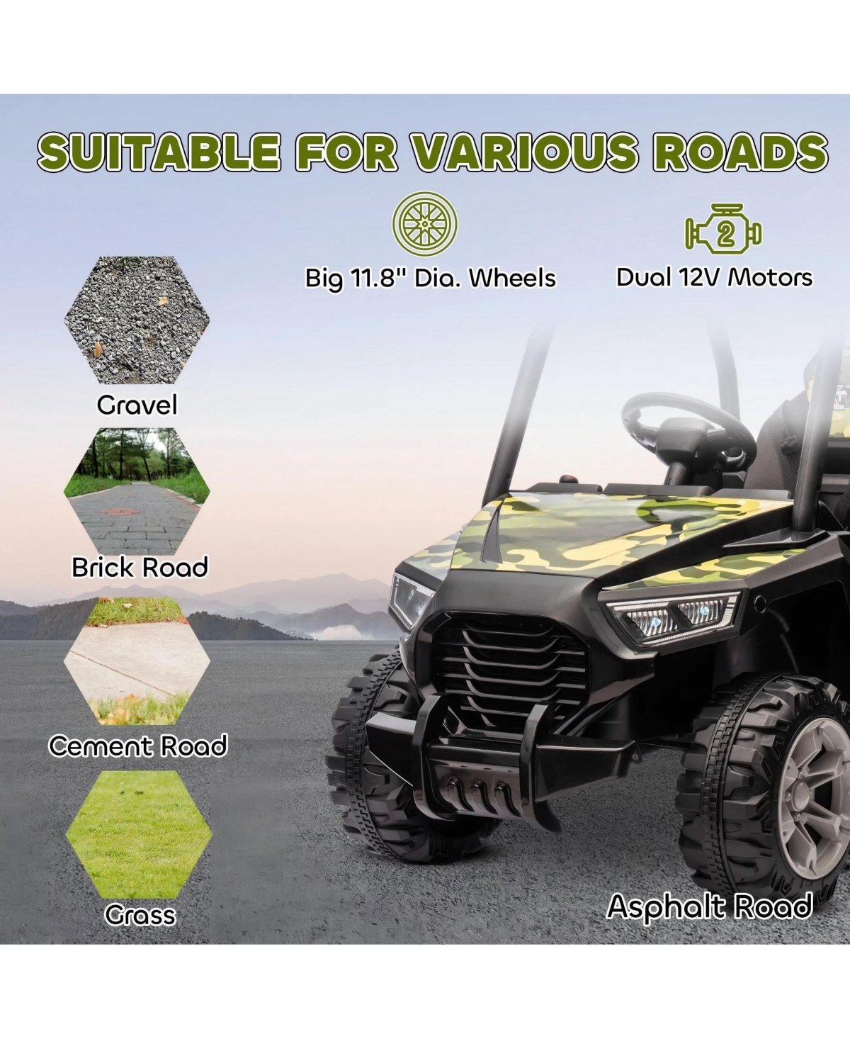 Hongge 12V Kids Ride On Car with Parent Remote Control for Ages 3 to 6