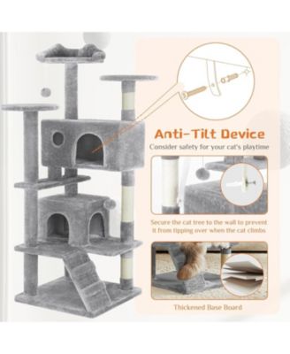 54" Light Grey Cat Tree Tower: Multi-Level, Sisal Post, Ladder, Plush Toys, Rest & Play
