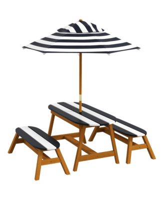 Kids Outdoor Table and Bench Set with Umbrella Seating for Ages 3 to 8