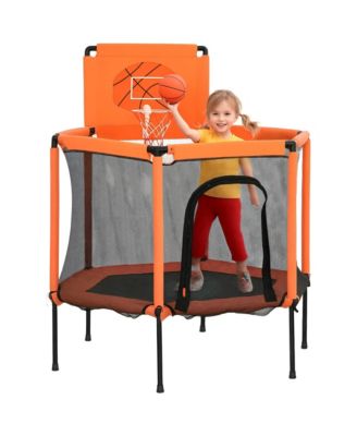 Kids Indoor Trampoline with Enclosure and Basketball Hoop for Ages Three to Six