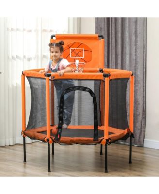 Kids Indoor Trampoline with Enclosure and Basketball Hoop for Ages Three to Six