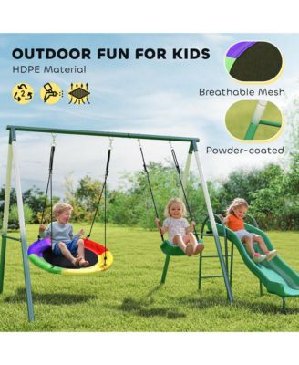 Kids Outdoor Swing Set with Saucer Swing Classic Seat and Five Foot Slide for Backyard Play