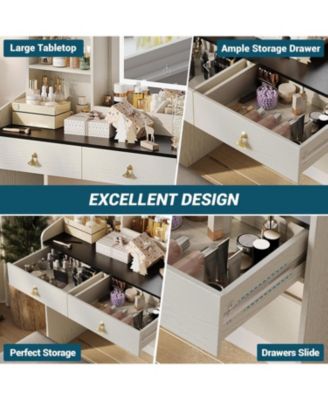 Vanity Desk Mirror Lights and Charging Station Modern Vanity Set for Bedrooms, Apartments, Easy to Assemble