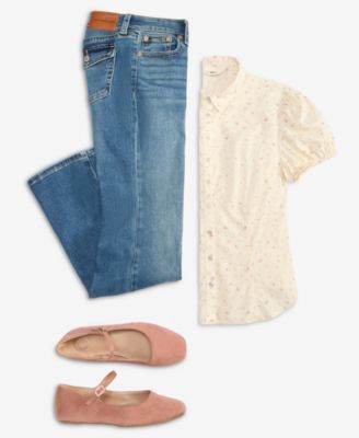 Brand Juniors' Cotton Puff-Sleeve Shirt & Low-Rise Flared Jeans