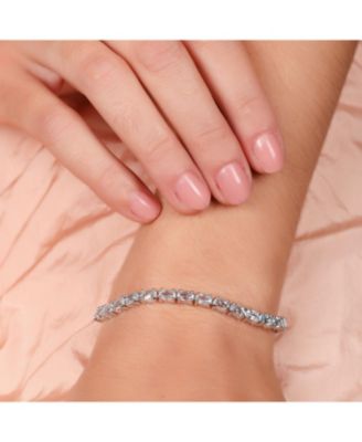 Traditional Natural Oval Topaz Garnet Strand Tennis Bracelet .925 Sterling Silver-7.5 Inch