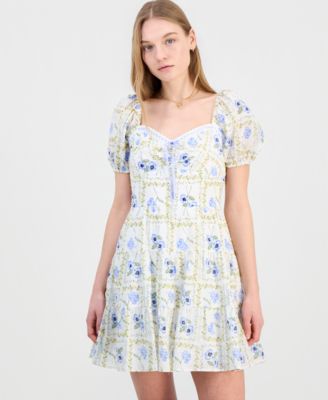 Juniors' Sweetheart-Neck Puff-Sleeve Mini Dress