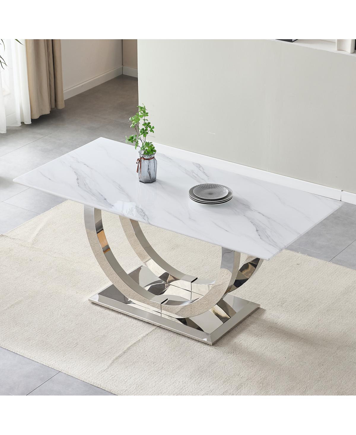 Streamdale Furniture Streamdale 69" Rectangular Dining Table, Modern Simple, Marble & Stainless Steel, Seats 4-6