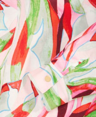 Petite Printed Long-Sleeve Tie-Front Blouse