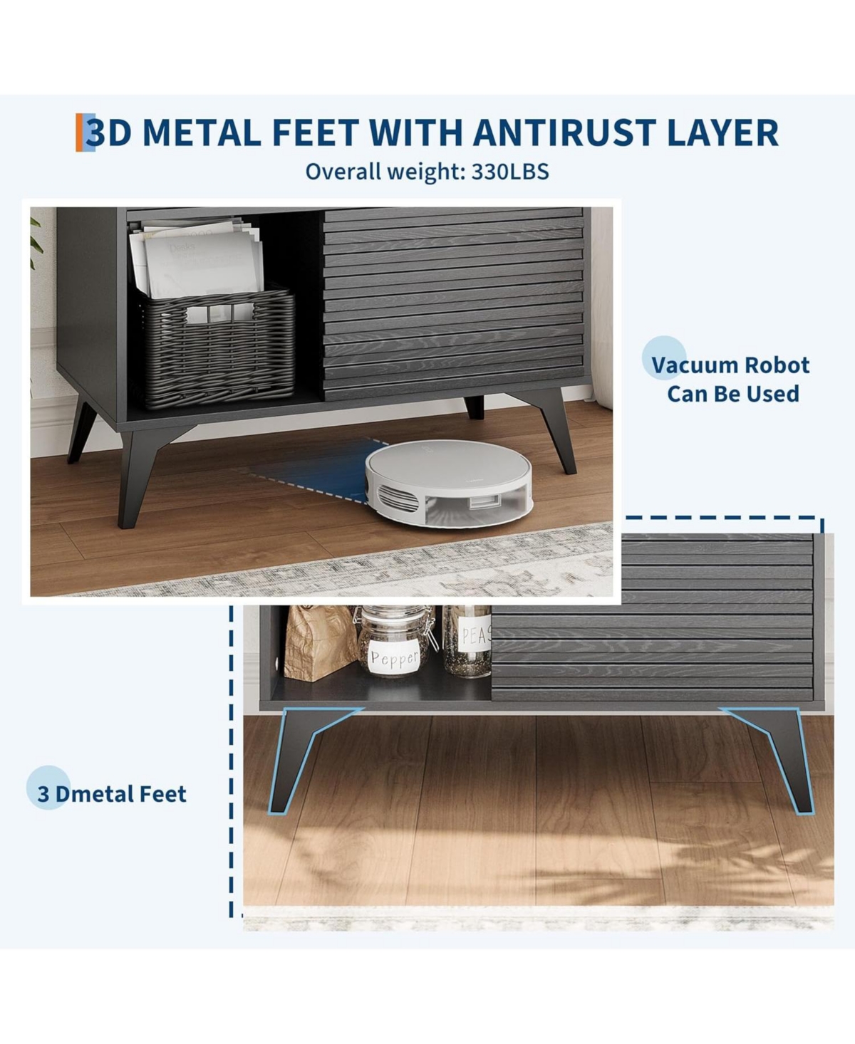 gaomon Modern Accent Cabinet with Doors and 3-Tier Storage Cabinet, Wooden Buffet Display Stand Strong Legs for Living Room, Dining Room