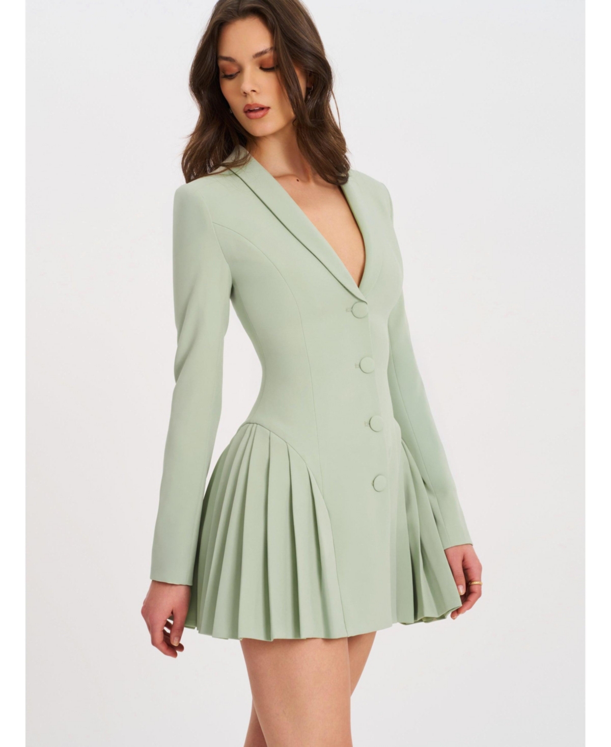 Miss Circle Women's Delia Pistachio Green Blazer Dress with Pleated Detail