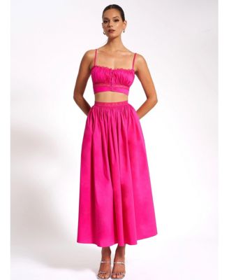 Women's Maya Fuchsia Cotton Poplin Top With Lace Trim