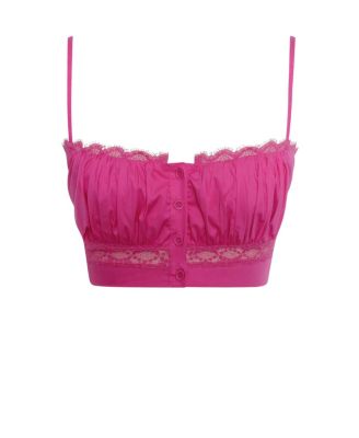 Women's Maya Fuchsia Cotton Poplin Top With Lace Trim