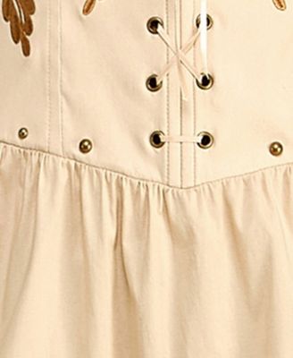 Juniors' Embroidered Lace Up Halter Neck Corset With Nail Heads Skirt