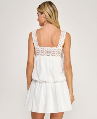 Juniors' Lace Straps Square Neck Short Dress