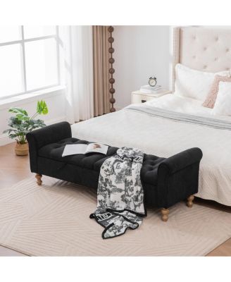 Modern Upholstered Storage Bench with Double Lids & Rolled Armrest - Black