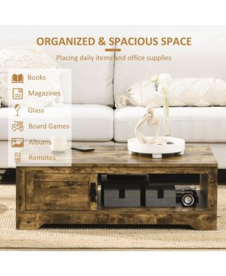 Vintage Rustic Table with Storage for Living Room,