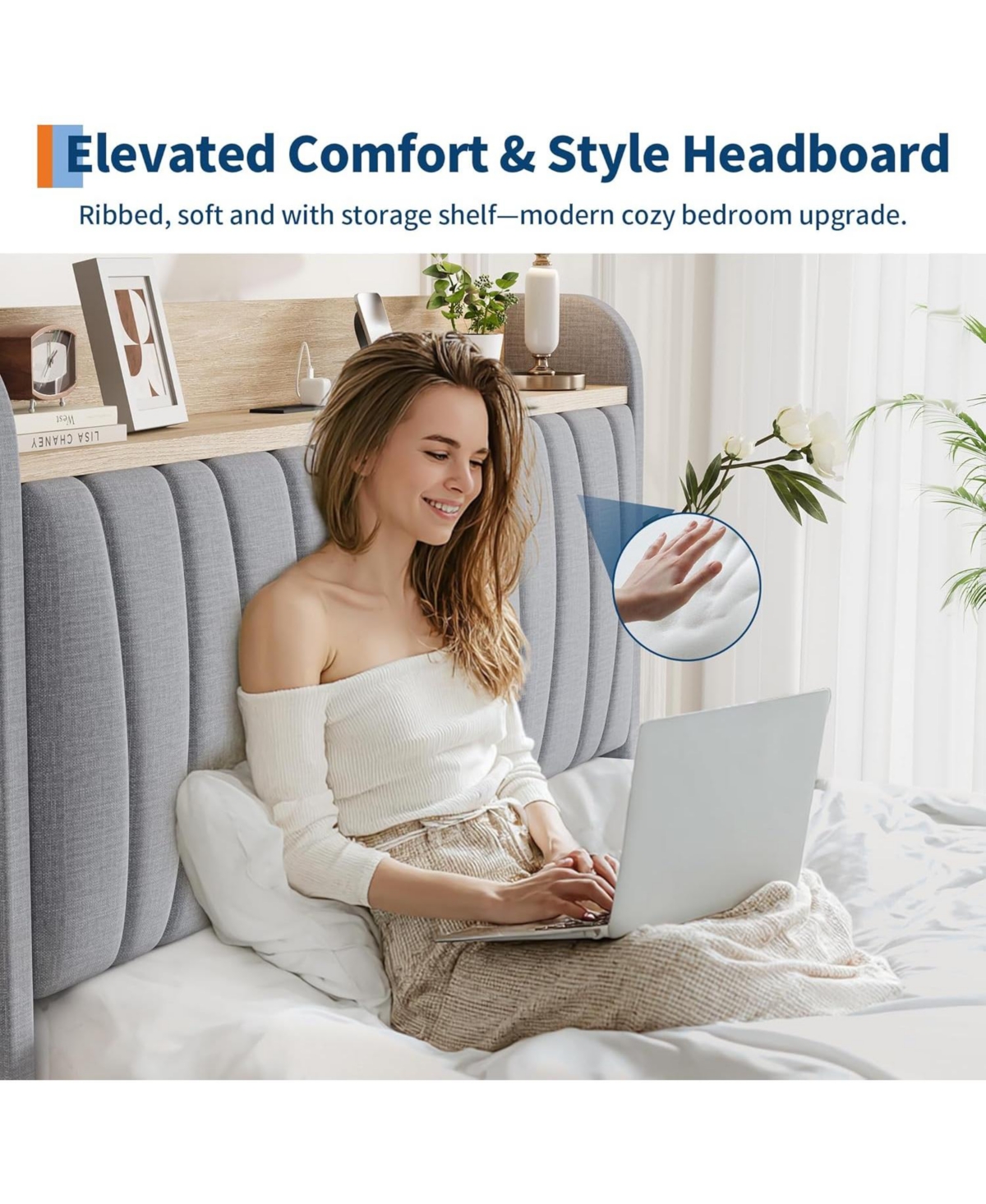 gaomon Upholstered Platform Bed Frame with Storage Drawers and Charging Station Headboard, No Box Spring Needed