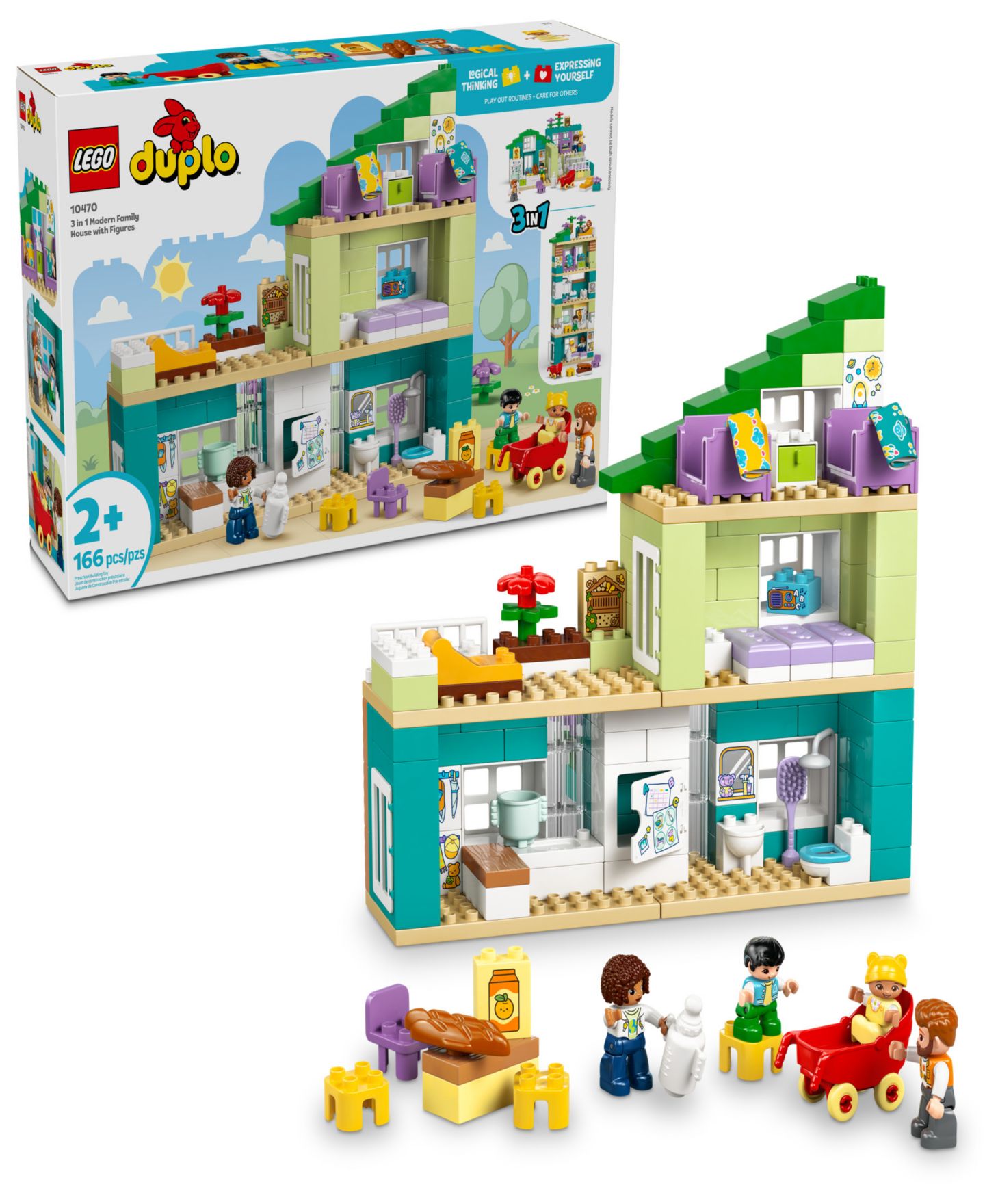 Детский конструктор LEGO® Duplo Town 3 in 1 Modern Family House with Figures Building Kit 10470, 166 Pieces — фото 1