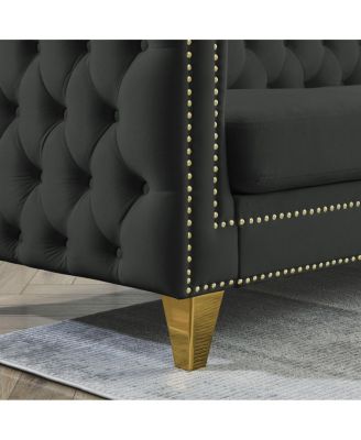 Streamdale Velvet Sofa with Tufted Square Arms and Metal Legs 2 Seater