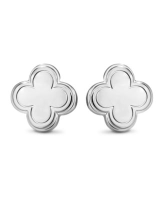 Contour-lined Clover Stud Earrings in Rhodium Plated Sterling Silver